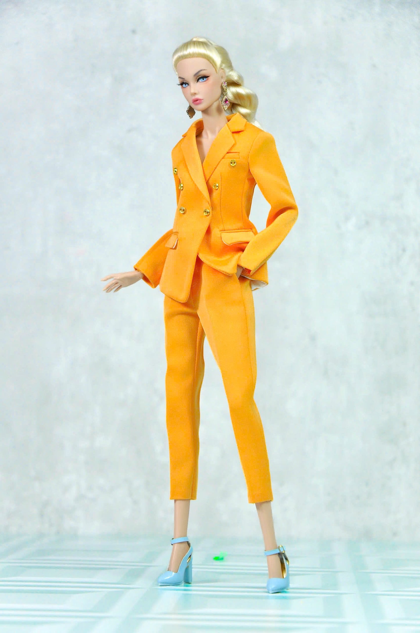 STYLE LAB | Silk Burnt-orange suit for Fashion Royalty FR 6.0 & NU FACE doll (Fur coat optional)