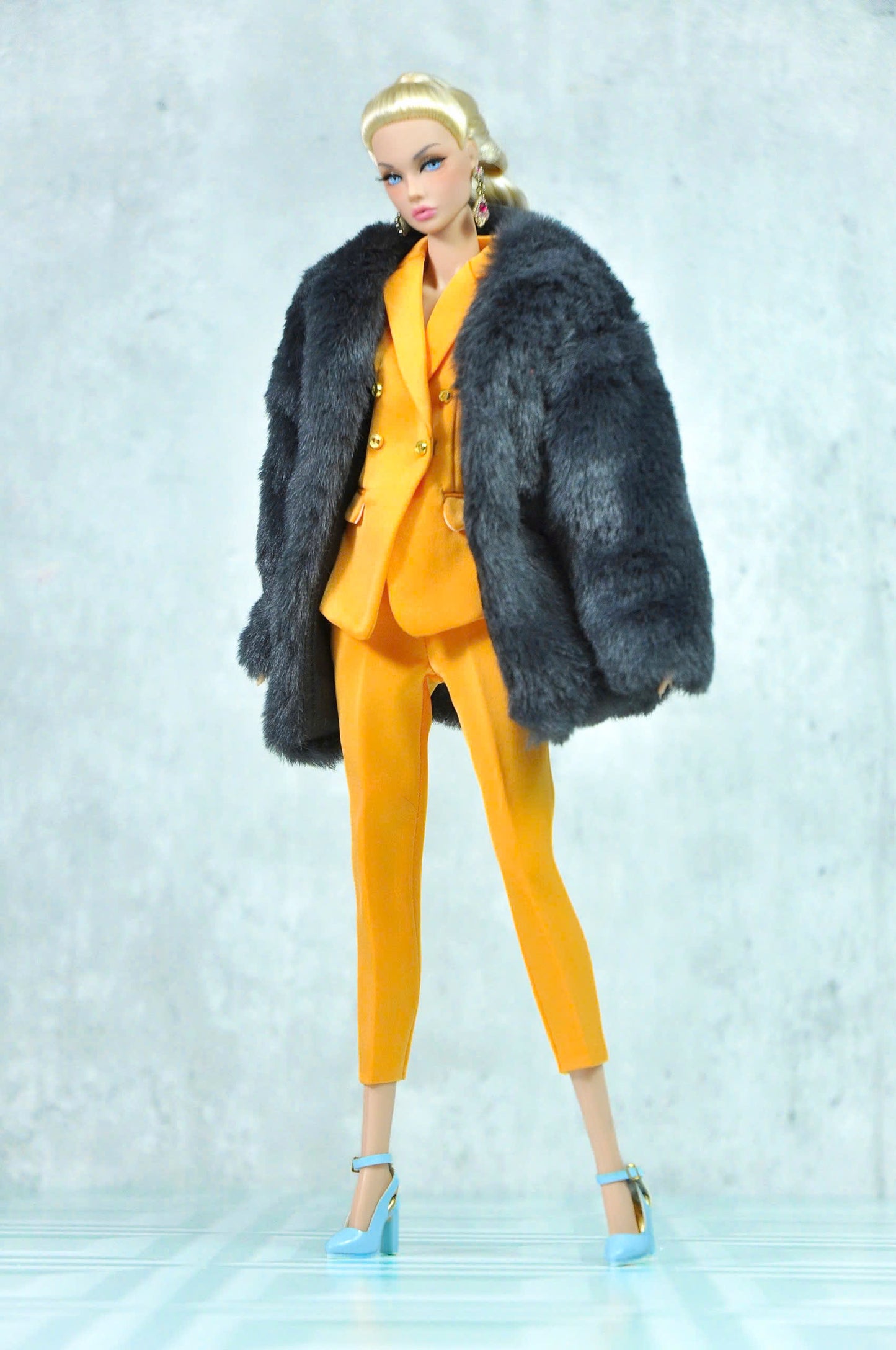 STYLE LAB | Silk Burnt-orange suit for Fashion Royalty FR 6.0 & NU FACE doll (Fur coat optional)