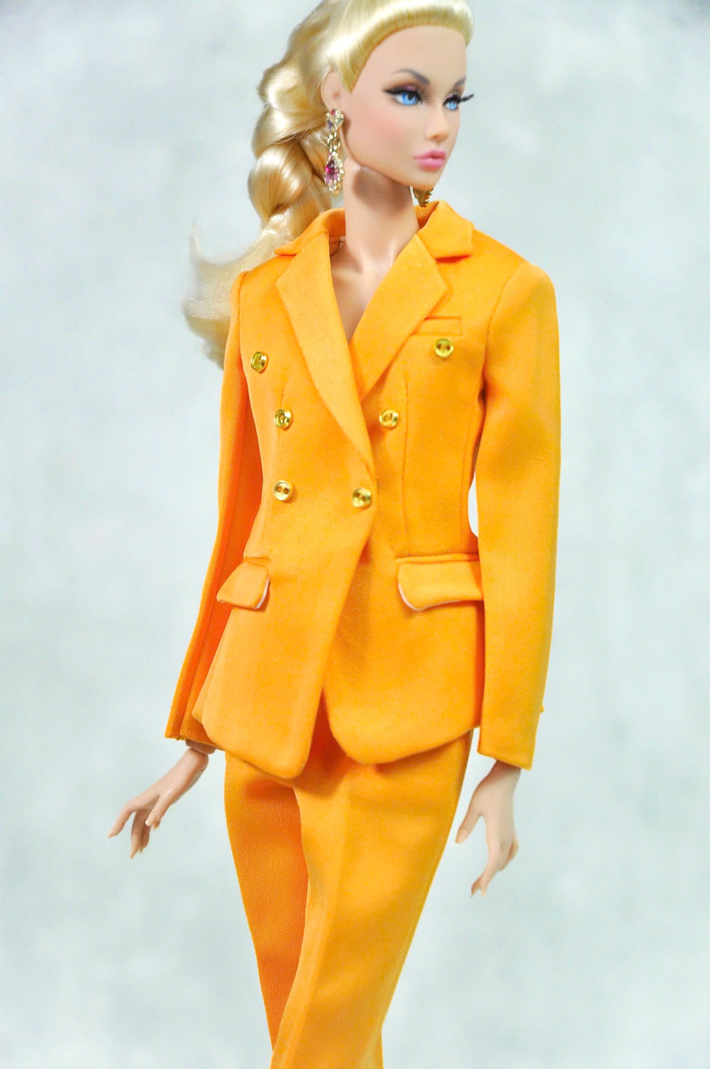 STYLE LAB | Silk Burnt-orange suit for Fashion Royalty FR 6.0 & NU FACE doll (Fur coat optional)