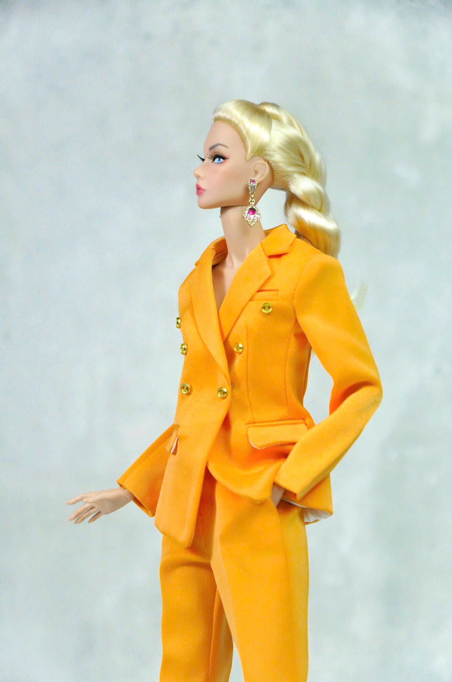 STYLE LAB | Silk Burnt-orange suit for Fashion Royalty FR 6.0 & NU FACE doll (Fur coat optional)
