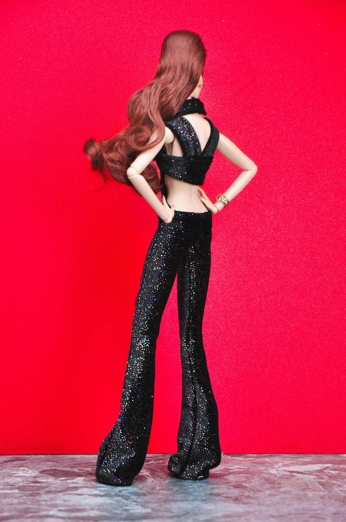 70'S A GO GO - Disco sparkling jumpsuit for Fashion Royalty & 12" fashion doll ( NO FUR BOA INCLUDED)