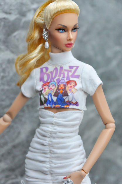 A Y2K - BRATZ LOVER T-shirt cut out dress for Fashion Royalty & 12" doll