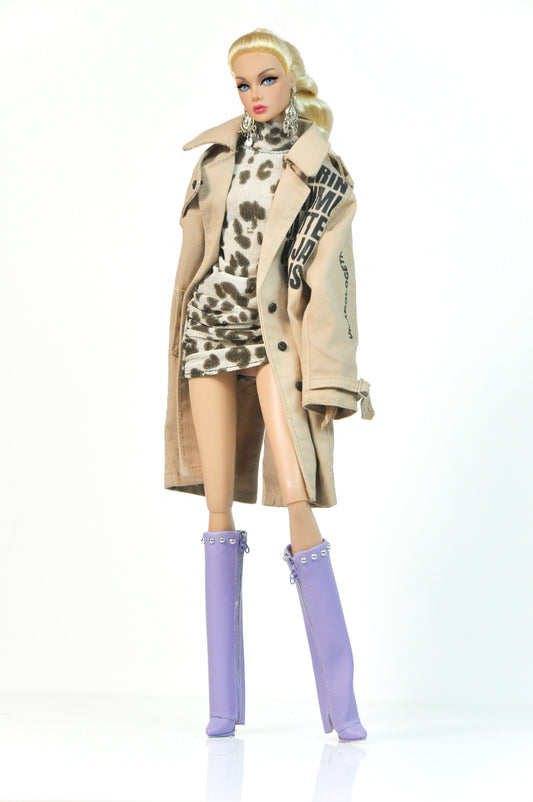 METROPOLITAN | Ruched dress leopard print with oversized coat for Fashion Royalty & NU FACE 6.0