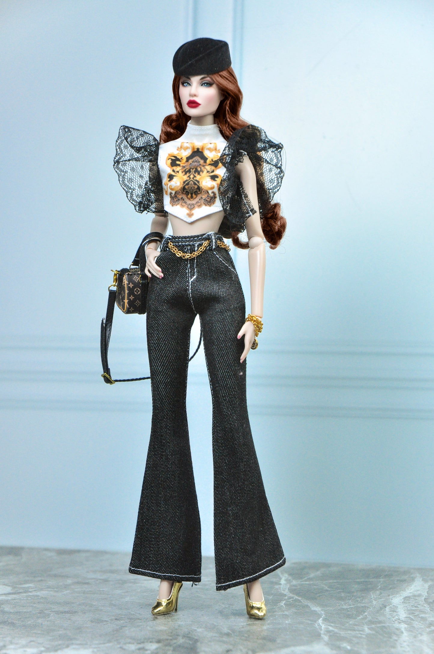OOAK Fashion Royalty Poppy Parker doll clothes jeans and graphic crop top