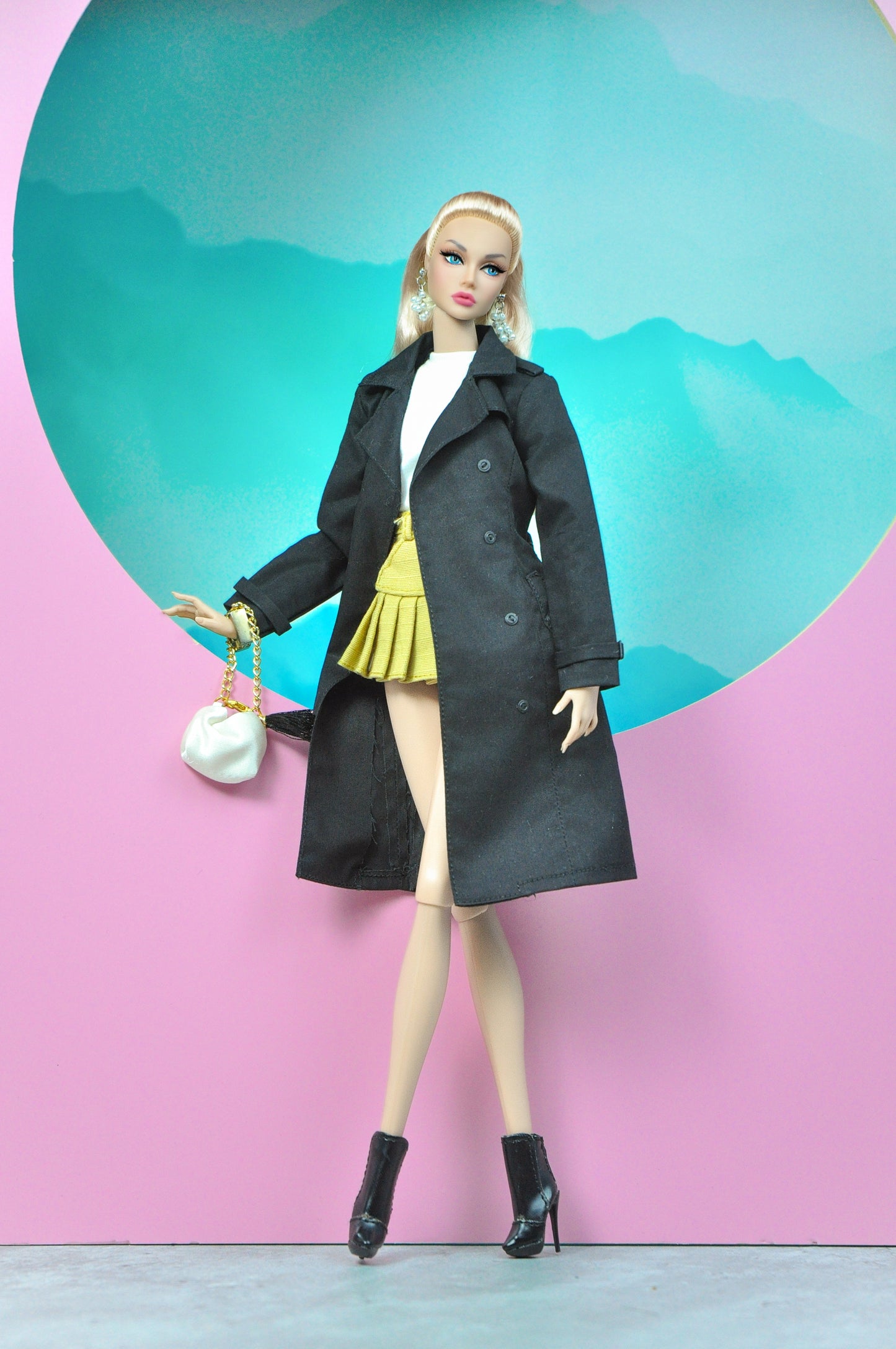 A WALK | Set of trenchcoat with skirt and basic tee for Fashion Royalty & NU FACE doll clothes