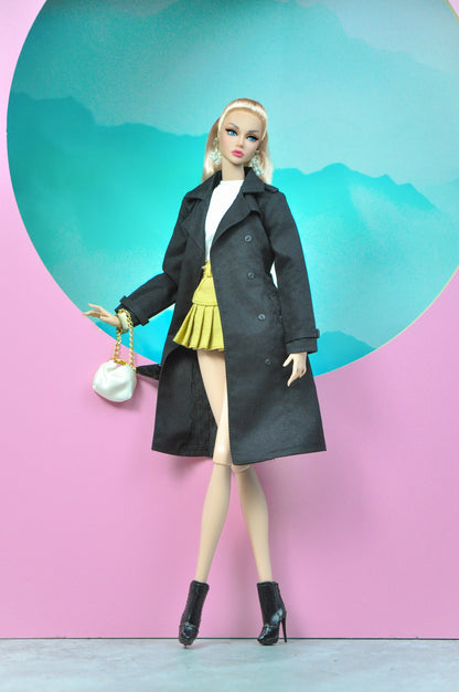A WALK | Set of trenchcoat with skirt and basic tee for Fashion Royalty & NU FACE doll clothes
