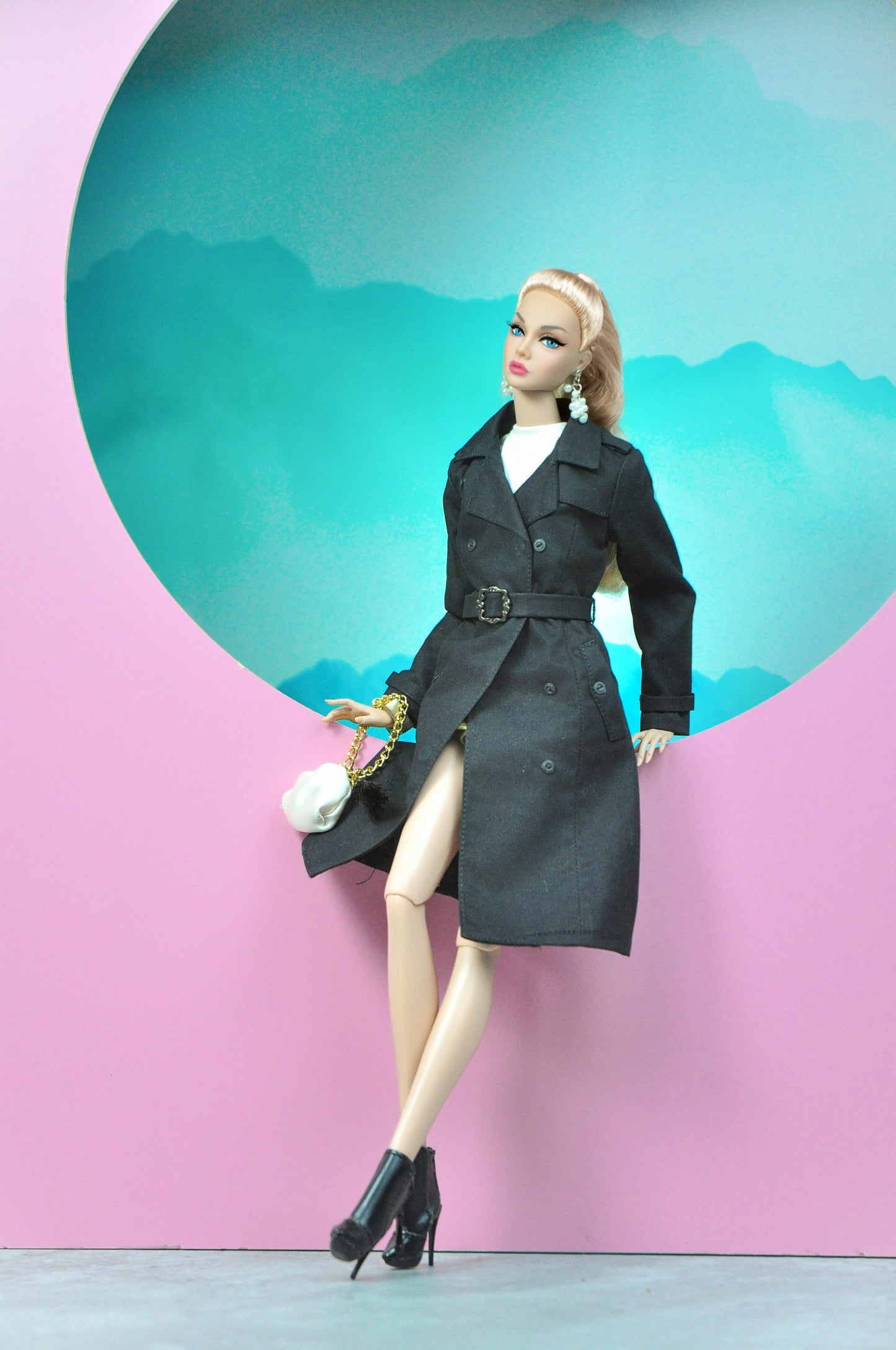 A WALK | Set of trenchcoat with skirt and basic tee for Fashion Royalty & NU FACE doll clothes
