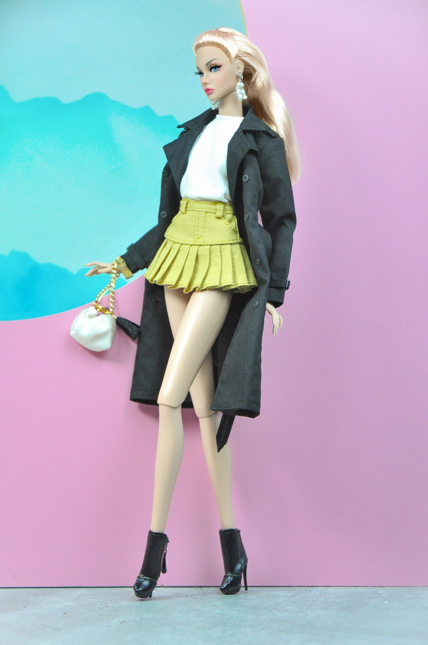 A WALK | Set of trenchcoat with skirt and basic tee for Fashion Royalty & NU FACE doll clothes