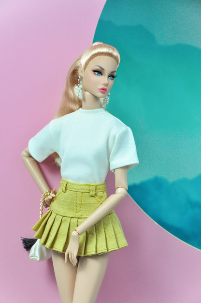 A WALK | Set of trenchcoat with skirt and basic tee for Fashion Royalty & NU FACE doll clothes