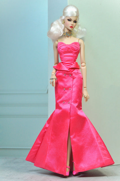 HAUTE | Tuxedo skirt with bustier dress in pink for Fashion Royalty & NU FACE doll