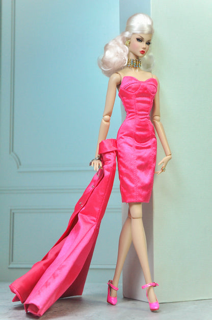 HAUTE | Tuxedo skirt with bustier dress in pink for Fashion Royalty & NU FACE doll
