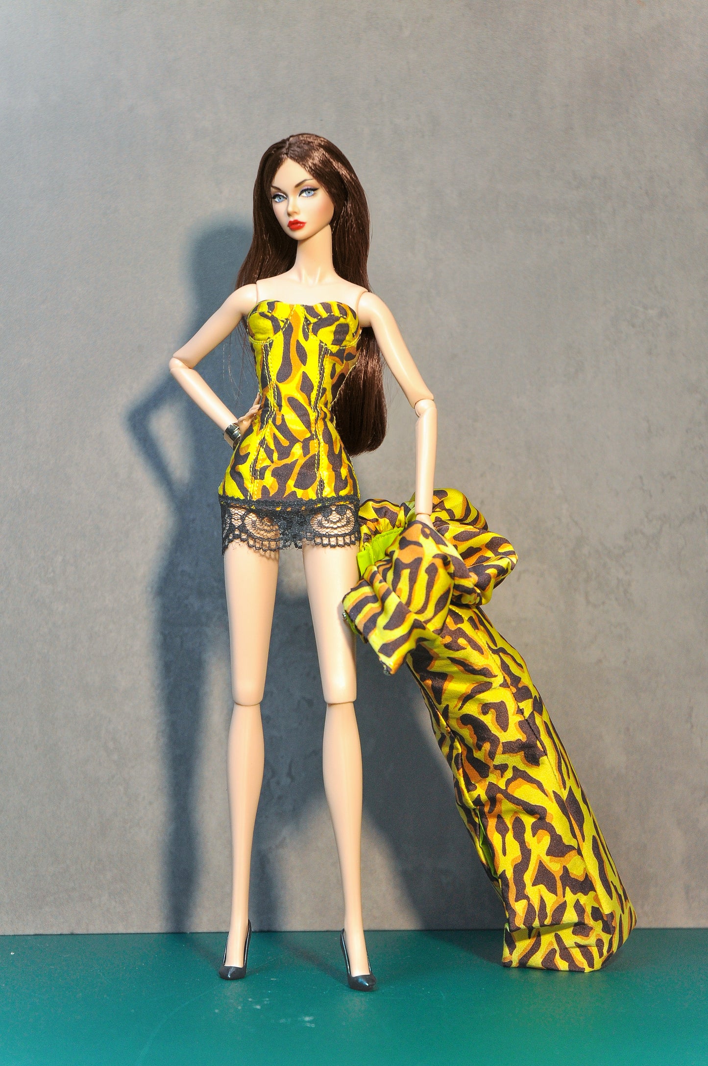 To The West | Leopard Print camisole dress with skirt attached for Fashion Royalty dolls & NU FACE