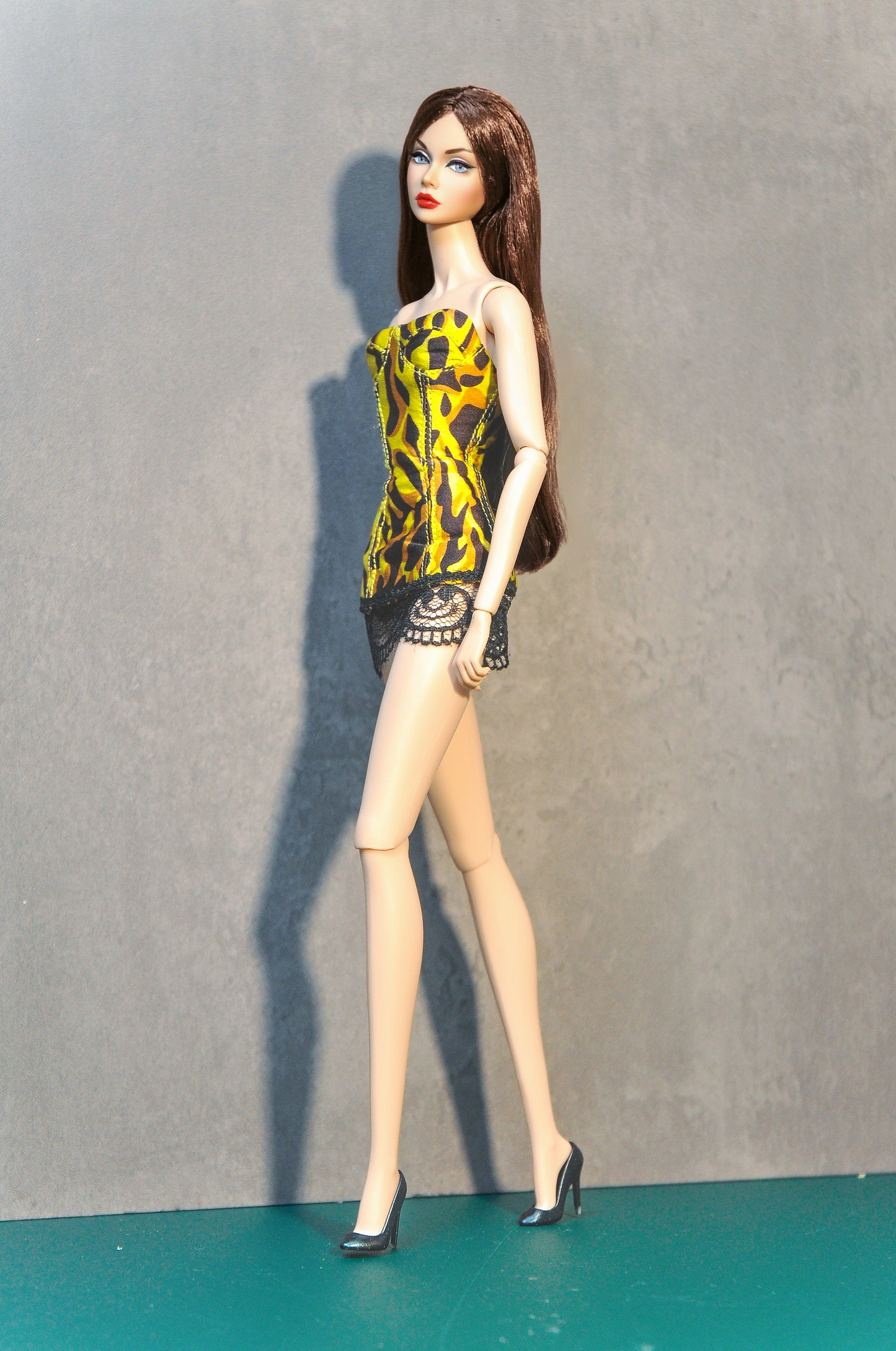 To The West | Leopard Print camisole dress with skirt attached for Fashion Royalty dolls & NU FACE