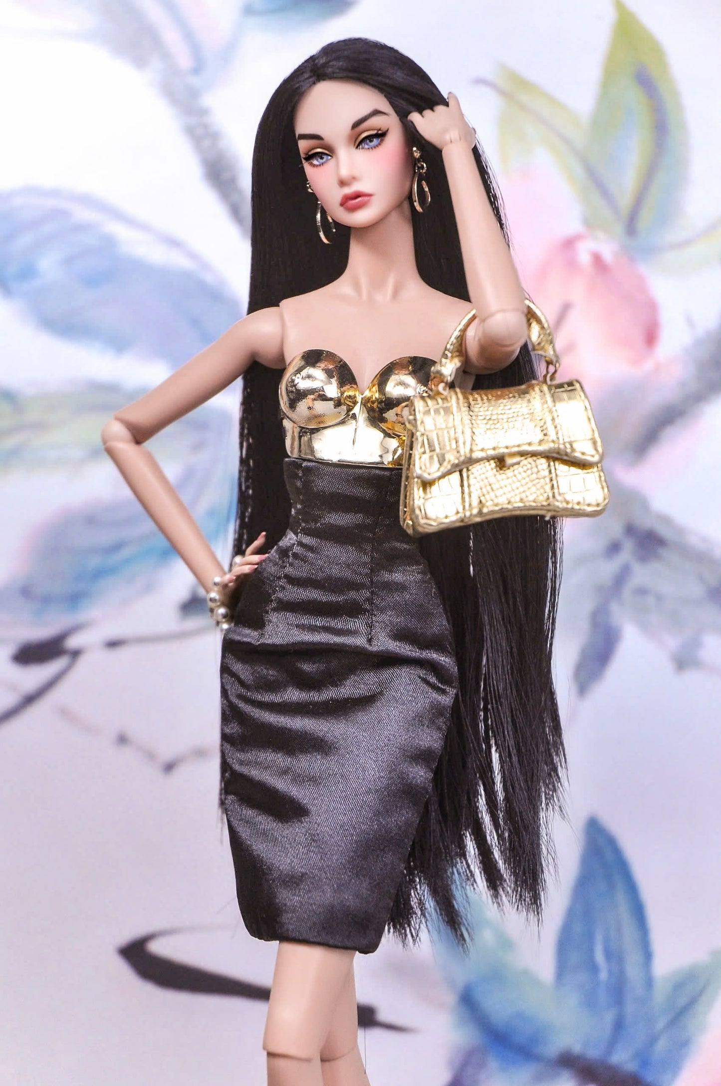 STYLE LAB | "VENUS" bustier with black high-waist skirt (MIRROR EFFECT) for Fashion Royalty & NU Face doll