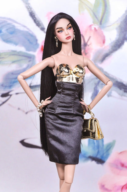 STYLE LAB | "VENUS" bustier with black high-waist skirt (MIRROR EFFECT) for Fashion Royalty & NU Face doll