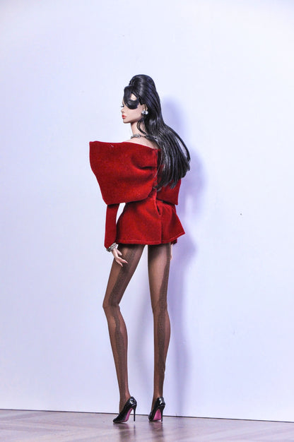 STYLE LAB | BASIC - VALENTINE | Look 7 - Extravagant bow top with matching velvet skirt for Fashion Royalty & NU FACE doll