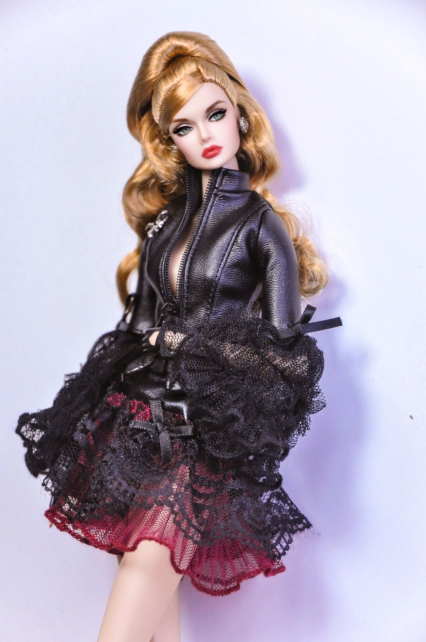 STYLE LAB | BASIC - VALENTINE | Look 3 - Pleather jacket, zipper closure with matching lace & tulle skirt for Fashion Royalty 6.0 & NU FACE doll