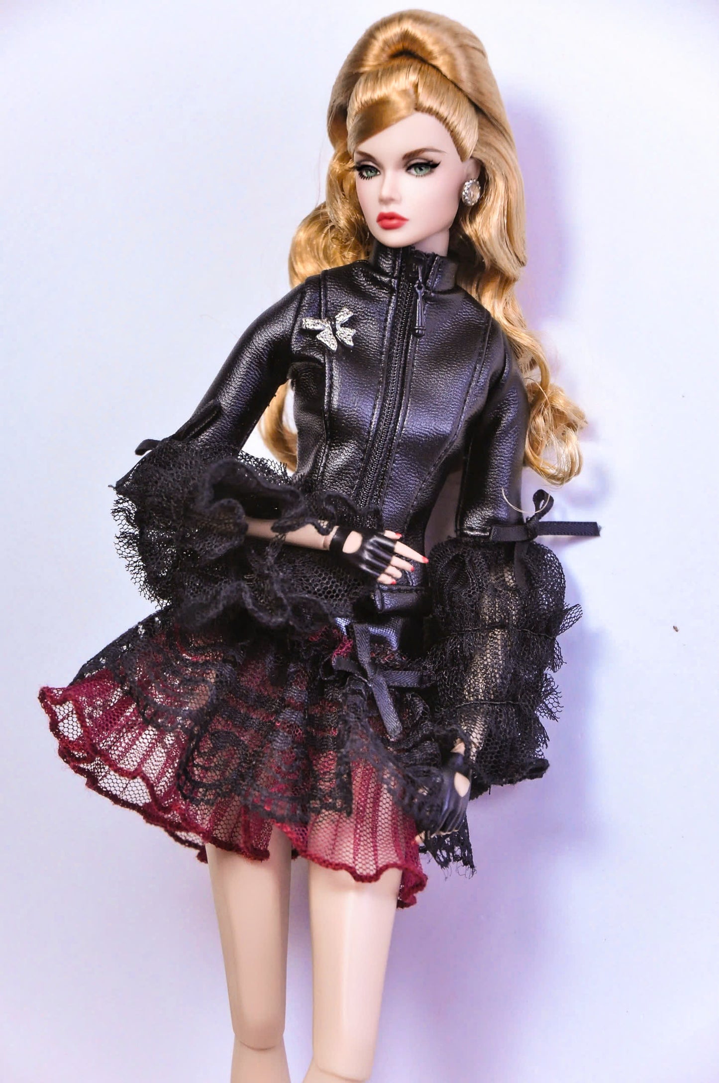 STYLE LAB | BASIC - VALENTINE | Look 3 - Pleather jacket, zipper closure with matching lace & tulle skirt for Fashion Royalty 6.0 & NU FACE doll