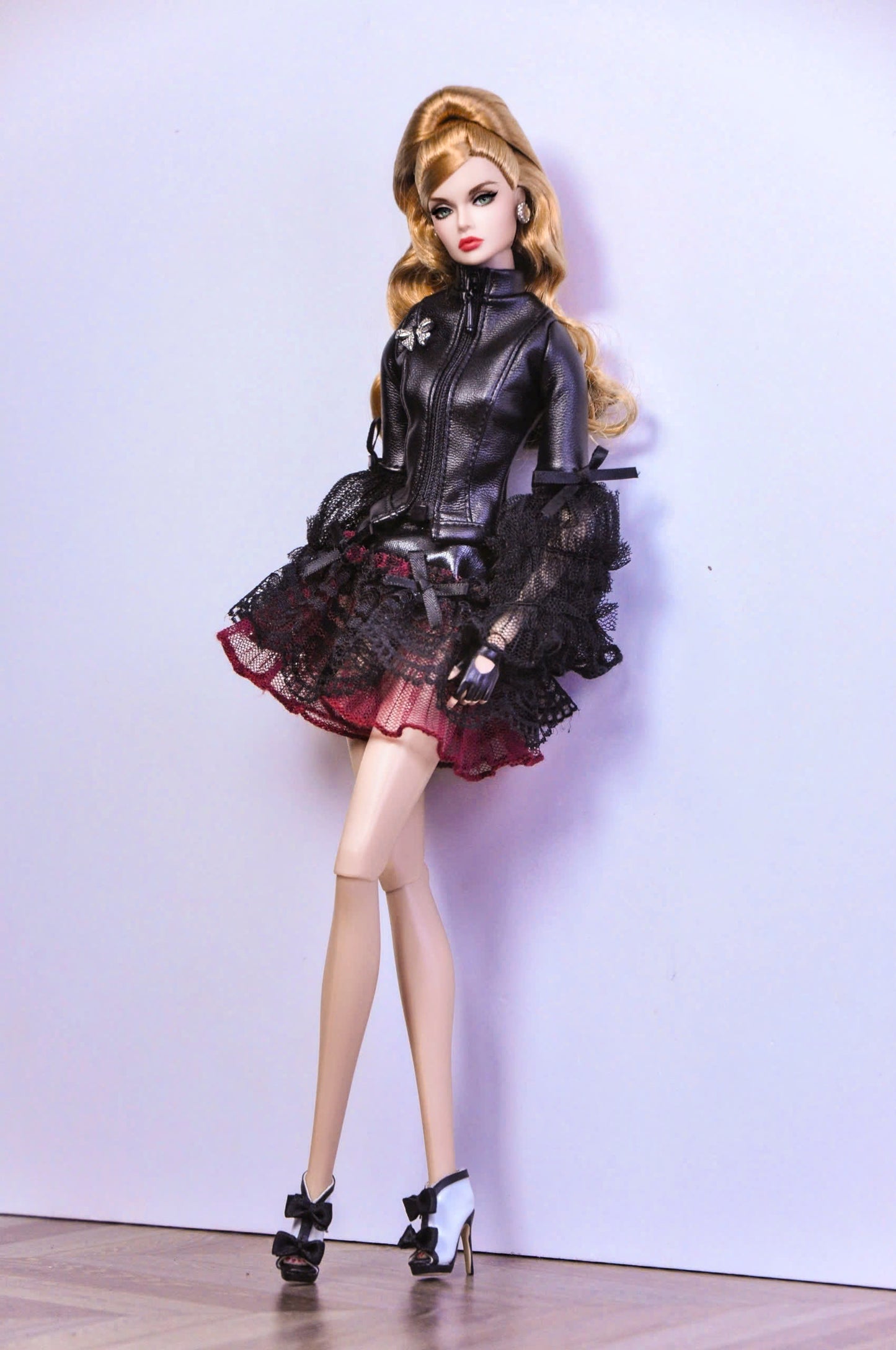 STYLE LAB | BASIC - VALENTINE | Look 3 - Pleather jacket, zipper closure with matching lace & tulle skirt for Fashion Royalty 6.0 & NU FACE doll